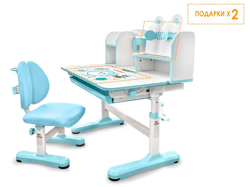 Комплект мебели столик стульчик Mealux EVO Panda XL blue арт. BD-29 BL - столешница белая / пластик голубой одна коробка