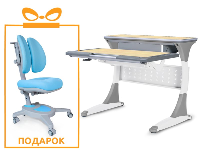 Парта Mealux Study BD-333 W/G - столешница цвет клен / накладки на ножках серые три коробки