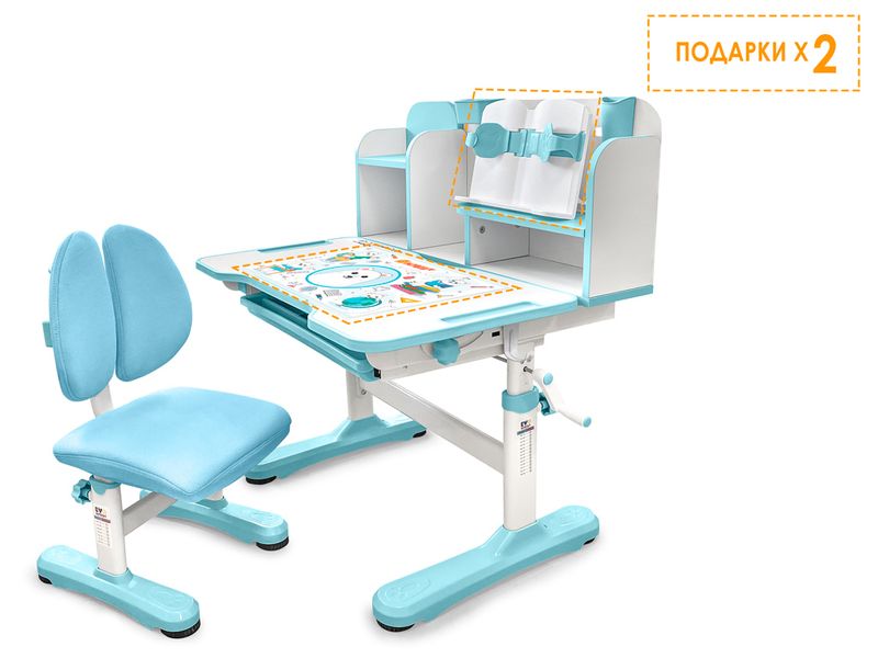 Комплект мебели столик стульчик Mealux EVO Panda blue арт. BD-28 BL - столешница белая / пластик голубой одна коробка