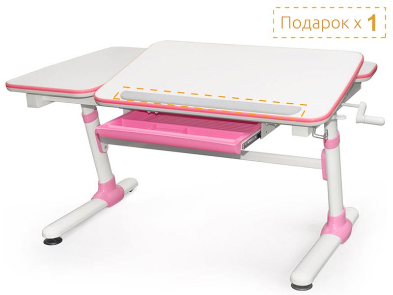 Парта Mealux EVO Darwin EVO-502 pink столешница белая / ножки белые с розовыми накладками две коробки
