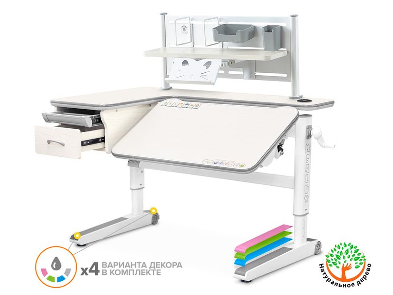 Детский стол Mealux Woodville Multicolor Energy BD P-18 TG арт.BD-850 TG/MC Energy BD P-18 TG - столешница беленый дуб / накладки на ножках серые коробок-3 шт.