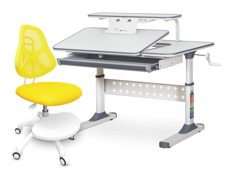 Комплект парта Ergokids TH-320 Grey кресло ErgoKids Y-400 YE арт.TH-320 W/G Y-400 YE столешница белая / накладки на ножках серые две коробки