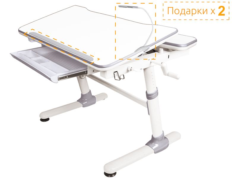 Парта Mealux EVO Duke EVO-501 grey столешница белая / ножки белые с серыми накладками две коробки