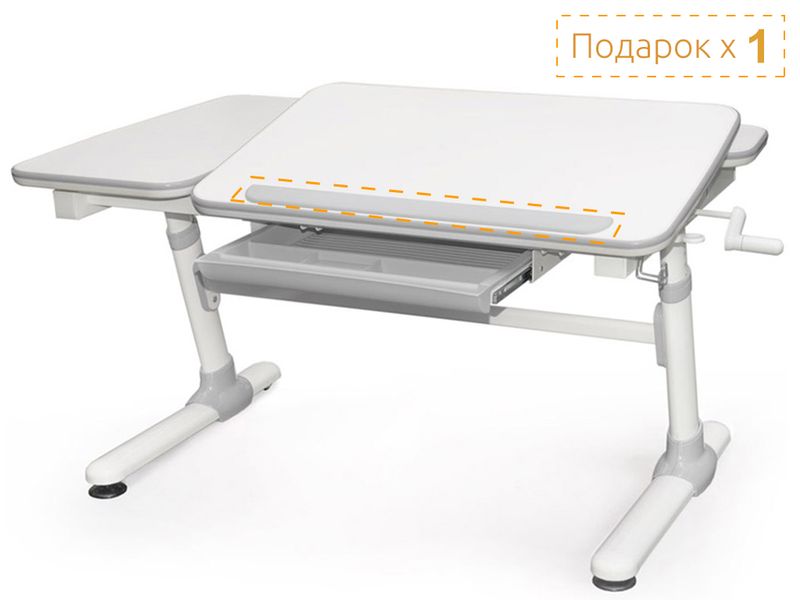 Парта Mealux EVO Darwin EVO-502 grey столешница белая / ножки белые с серыми накладками две коробки