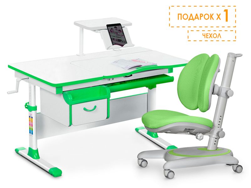 Комплект Mealux EVO Evo-40 Z арт. Evo-40 Z Y-510 KZ / стол полка кресло чехол / белая столешница, цвет пластика зеленый коробок-4 шт.