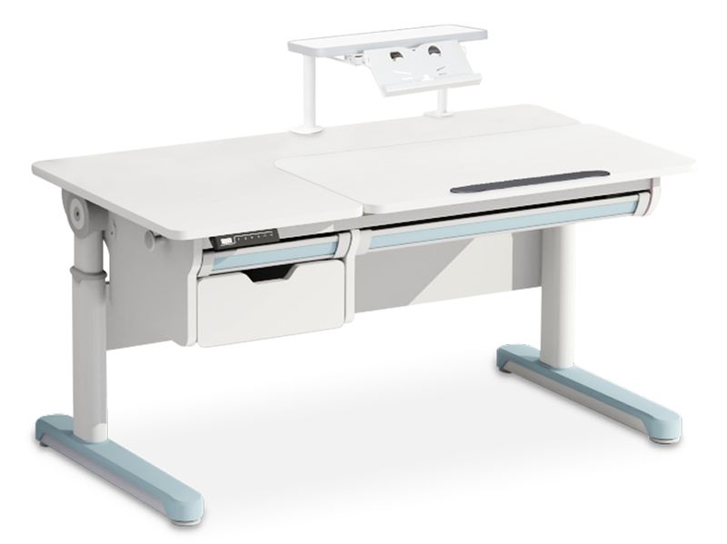 Стол с электроприводом Mealux Electro 730 WB полка BD-S50 White арт. BD-730 WB BD-S50 White - столешница белая / накладки на ножках голубые коробок-2 шт.