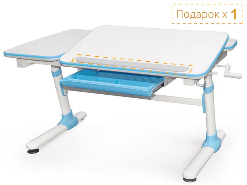 Парта Mealux EVO Darwin EVO-502 blue столешница белая / ножки белые с голубыми накладками две коробки