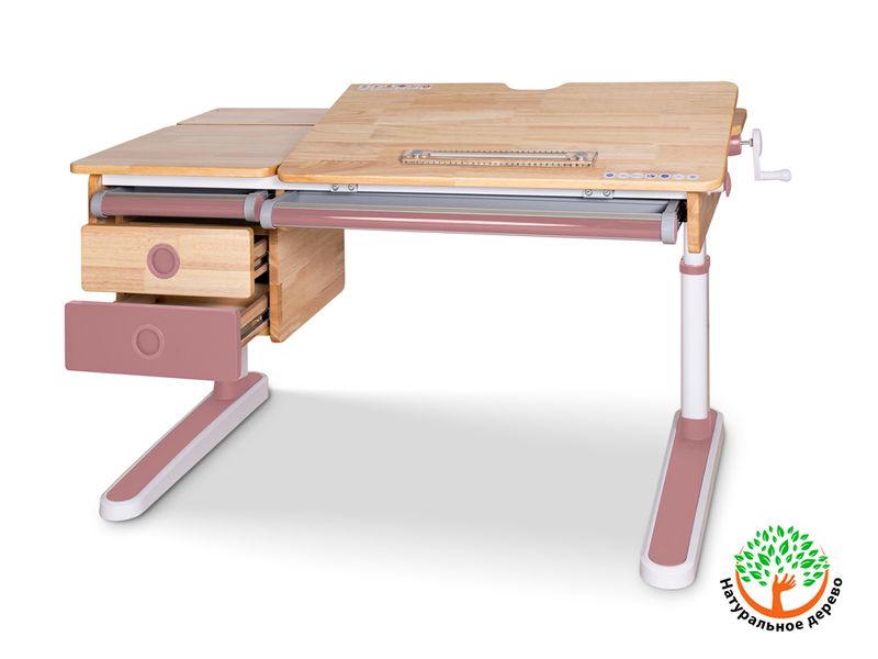 Детский стол Mealux Oxford Wood PN с ящиком арт. BD-920 Wood PN с ящиком - столешница дерево / накладки розовые коробок-3 шт.
