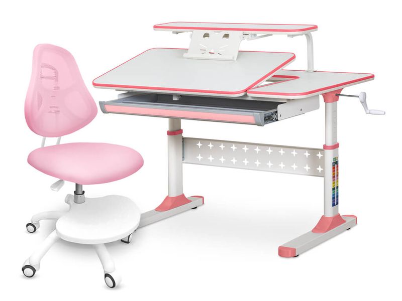 Комплект парта Ergokids TH-320 Pink кресло ErgoKids Y-400 PN арт.TH-320 W/PN Y-400 PN столешница белая / накладки на ножках розовые две коробки