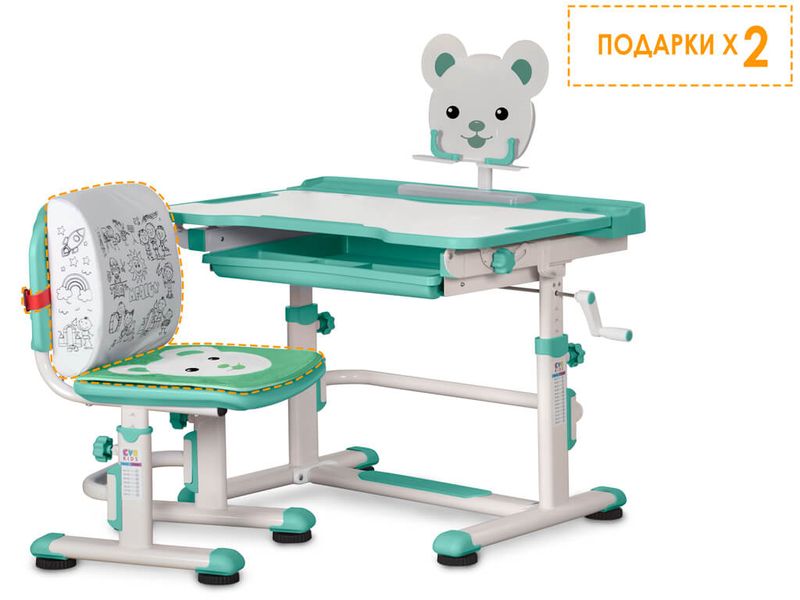 Комплект мебели столик стульчик Mealux EVO BD-04 New XL Teddy green - столешница белая / пластик зеленый одна коробка