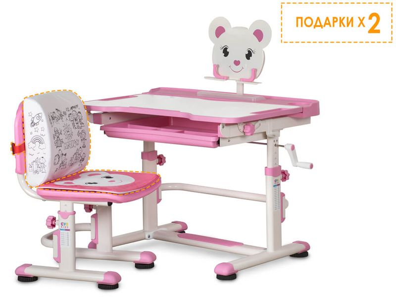 Комплект мебели столик стульчик Mealux EVO BD-04 New XL Teddy pink - столешница белая / пластик розовый одна коробка