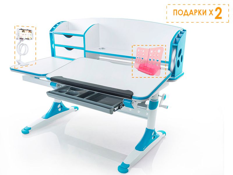 Стол Mealux Aivengo-L BD-720 WB столешница белая/ножки белые с синими накладками две коробки