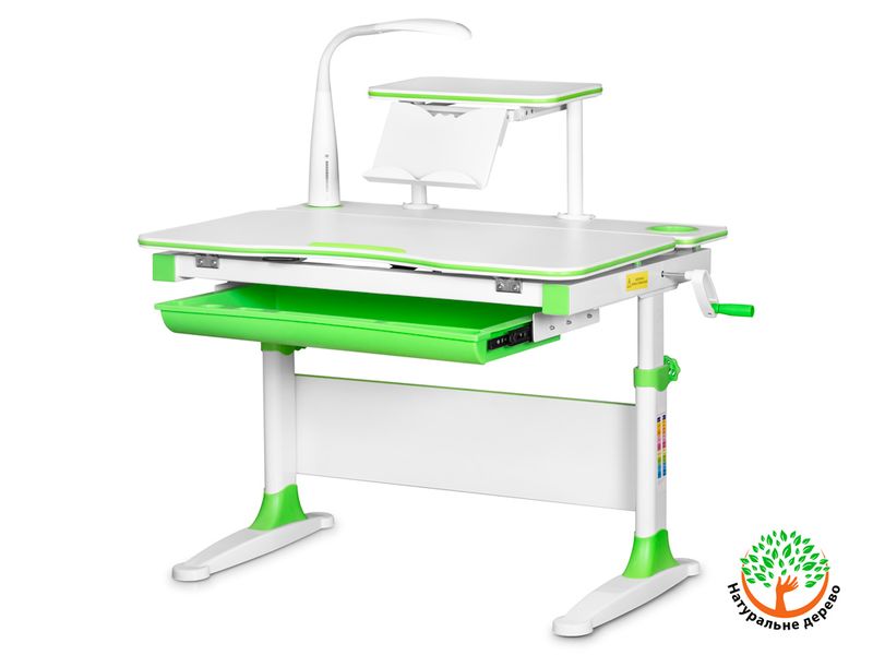 Парта Mealux EVO Diego EVO-30 green дерево столешница белая / ножки белые с зелеными накладками одна коробка
