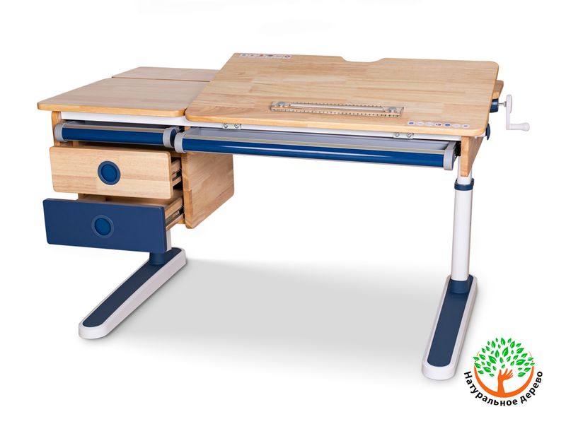 Детский стол Mealux Oxford Wood BL с ящиком арт. BD-920 Wood BL с ящиком - столешница дерево / накладки синие коробок-3 шт.