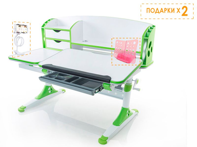 Стол Mealux Aivengo-L BD-720 WZ столешница белая/ножки белые с зелеными накладками две коробки